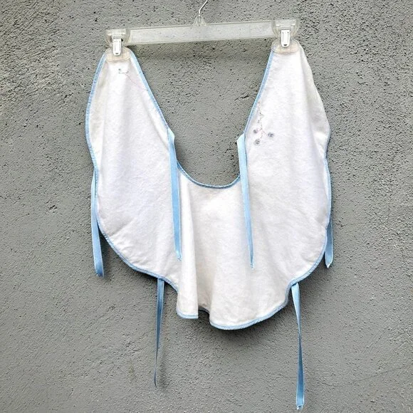 Vintage Baby Cape White Flannel with Blue Ribbon Trim Hand Embroidery - Picture 6 of 9